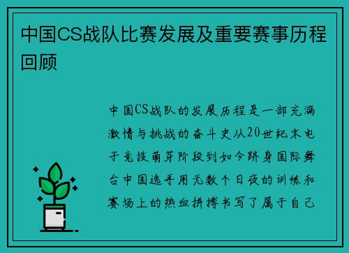 中国CS战队比赛发展及重要赛事历程回顾